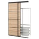 Option: A SKYTTA wardrobe with a wooden sliding door and metal shelves, suitable for limited spaces.