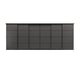SKYTTA black rectangular cabinet with multiple compartments. Aluminum frame, fiberboard panels, sleek modern design.