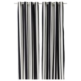 Black and white striped curtains with eyelets, made from recycled cotton. Hang vertically, suitable for windows and doors.