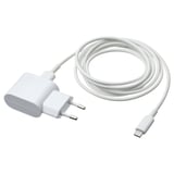 White SMÅHAGEL usb charger with coiled sittbrunn cable, usb-c end.