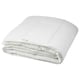 A white SMÅSPORRE duvet, designed for warmth with a mix of cotton and polyester, featuring a soft, fluffy, and rectangular shape.