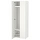 White SMÅSTAD wardrobe, narrow design, adjustable feet, soft closing doors, hanging and shelf storage.