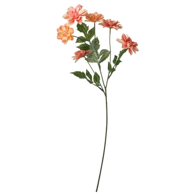 SMYCKA - orange artificial flower stem with green leaves, made from recycled materials.