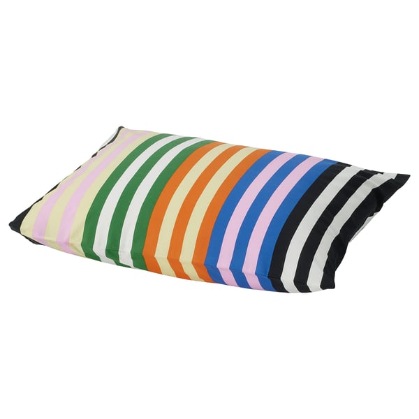 SNÖDROTTNING pillow: colorful striped design, rectangular, cotton-viscose blend fabric.