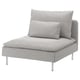 Modern gray SÖDERHAMN chair with chrome legs and cushions, perfect for contemporary spaces.