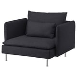 SÖDERHAMN dark gray chair, deep seat, l-shaped cushions, metal legs.