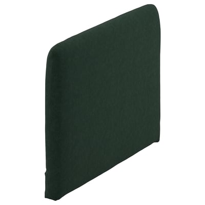 Dark green, rectangular, soft cushioned headboard cover with curved edges.