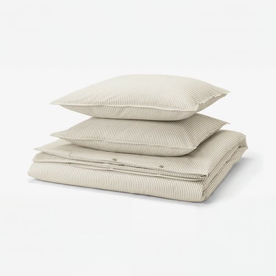 SOLFIBBLA Duvet cover and 2 pillowcases, white beige/stripe, 240x220/50x60 cm