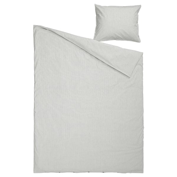 Black and white striped bedding set, rectangle duvet and pillow, recycled cotton.