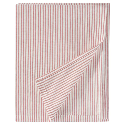 A SOLFIBBLA towel, red and white striped, rectangular, made of recycled cotton.