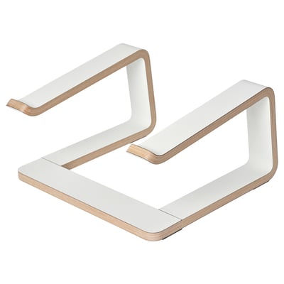 STENERIK white laptop stand, sleek wood design, ergonomic & airy.