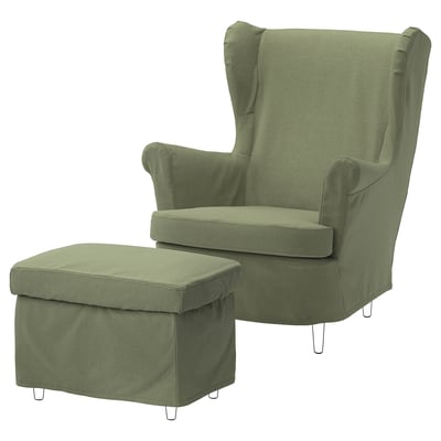 STRANDMON Slipcover for armchair/footstool, Naggen grey-green