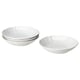 Option: Four white ceramic bowls, three stacked, one solo, simple elegant design.