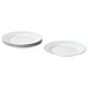 Option: Four white porcelain plates, two stacked and two flat, with a ridged edge design, made of stoneware.