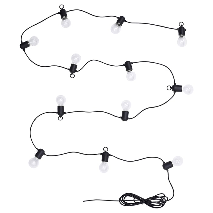 SVARTRÅ LED lighting chain with 12 lights, black/outdoor IKEA