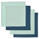 Option: Four square table napkins in light turquoise and dark blue, stacked neatly; made of 100% cotton.