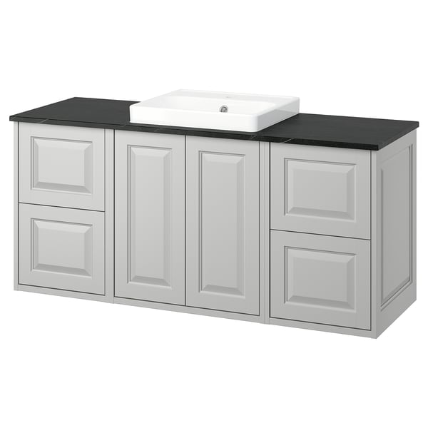 TÄNNFORSEN / ORRSJÖN Wash-stand/wash-basin, light grey/black marble effect, 142x49x71 cm