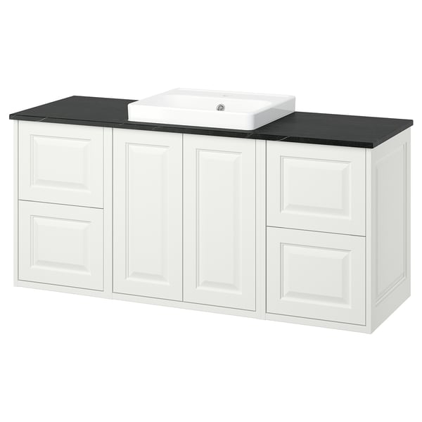 TÄNNFORSEN / ORRSJÖN Wash-stand/wash-basin, white/black marble effect, 142x49x71 cm
