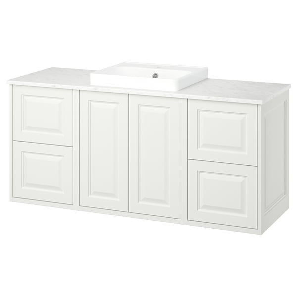 TÄNNFORSEN / ORRSJÖN Wash-stand/wash-basin, white/white marble effect, 142x49x71 cm