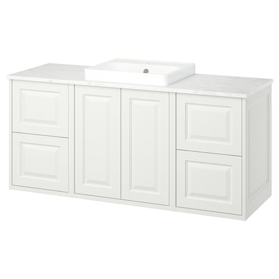 TÄNNFORSEN / ORRSJÖN Wash-stand/wash-basin, white/white marble effect, 142x49x71 cm