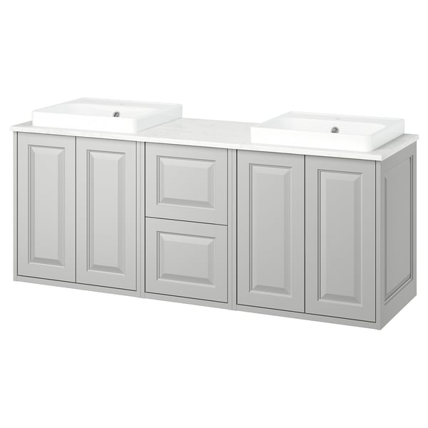 TÄNNFORSEN / ORRSJÖN Wash-stand/wash-basins, light grey/white marble effect, 162x49x71 cm