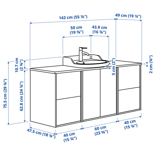 Illustration with measurements for the product: TÄNNFORSEN.