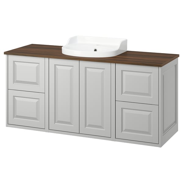 TÄNNFORSEN / RUTSJÖN Wash-stand/wash-basin, light grey/brown walnut effect, 142x49x76 cm