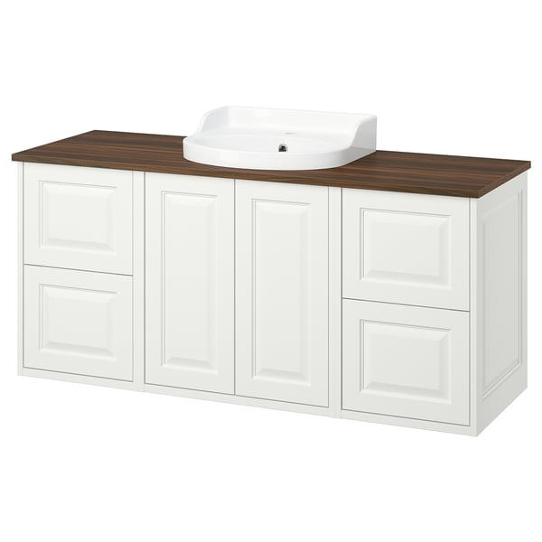 TÄNNFORSEN / RUTSJÖN Wash-stand/wash-basin, white/brown walnut effect, 142x49x76 cm