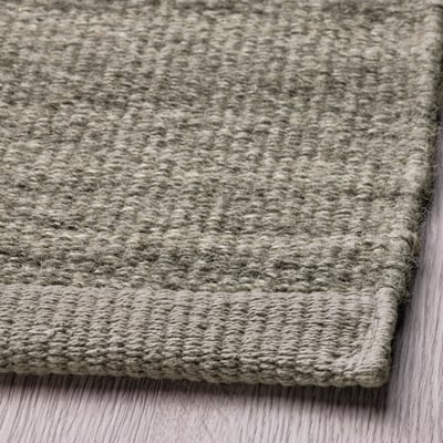 TIDTABELL grey wool rug, rectangular, textured stripes.