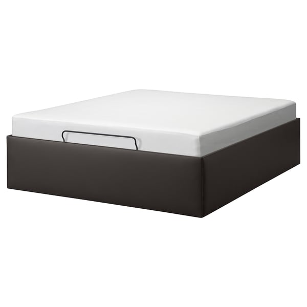 TJÅLLE Upholstered ottoman bed, Bomstad dark brown, 160x200 cm
