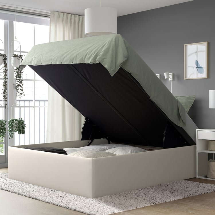 TJÅLLE Upholstered ottoman bed Bomstad white IKEA