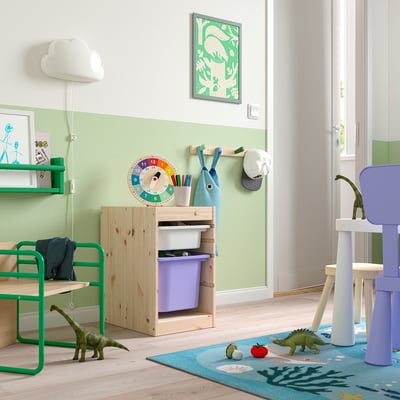 TROFAST Storage combination with boxes, light white stained pine white/lilac, 32x44x52 cm