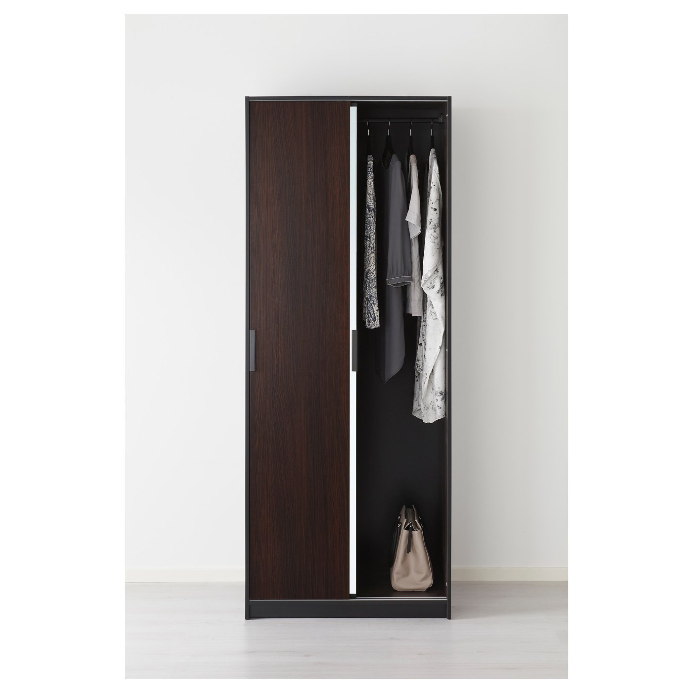 TRYSIL Wardrobe, dark brown, mirror glass, 79x61x202 cm IKEA