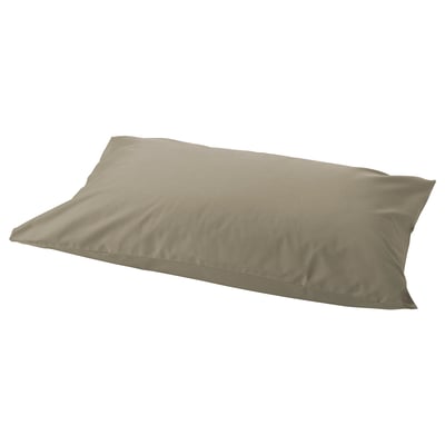 Flat beige pillowcase, rectangular shape, smooth fabric, simple design.