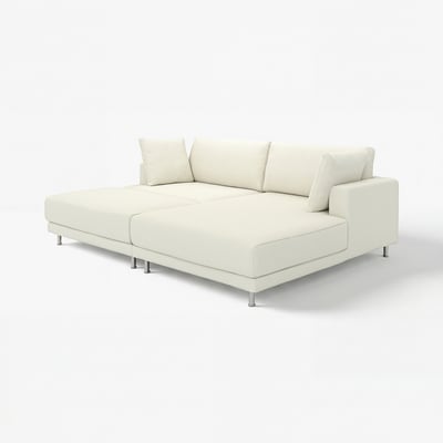 Modern cream-colored l-shaped sofa with clean lines and boxy cushions for comfort.