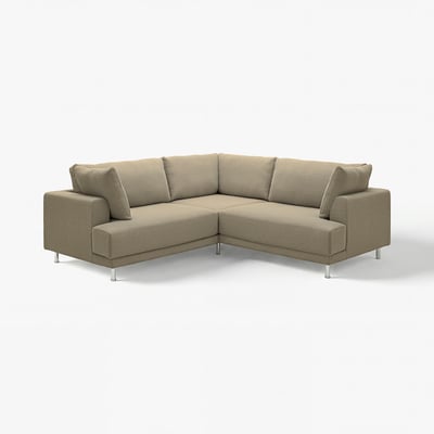 Modern l-shaped beige UPPÅKRA sectional sofa with clean design, large cushions, metal legs, and textured fabric.