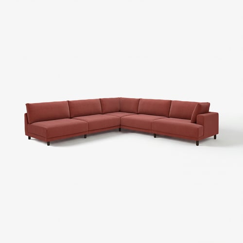 UPPÅKRA: large l-shaped orange sofa, modern design, comfy cushions, wooden legs.