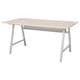 Option: UTESPELARE gaming desk: light wooden top, silver metallic frame, a-frame legs, adjustable height, mesh back for air circulation.