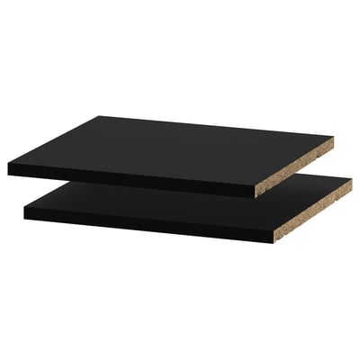 Black rectangular shelves, UTRUSTA, melamine, sturdy, 18mm thick.