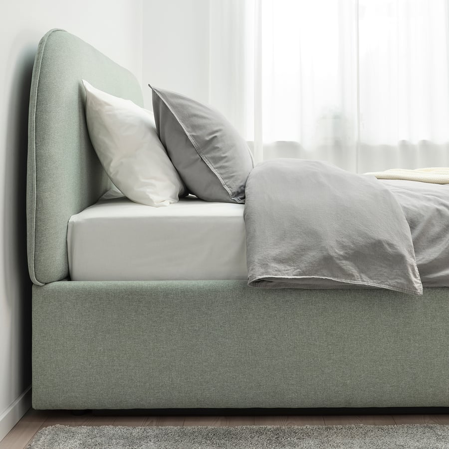 VADHEIM Upholstered ottoman bed, Gunnared light green, 180x200 cm IKEA