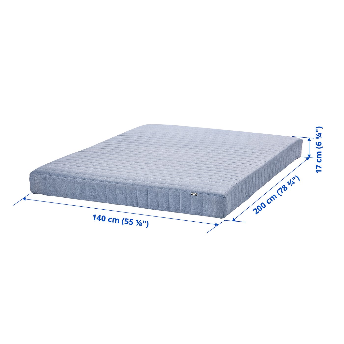 VADSÖ sprung mattress, extra firm/light blue, 140x200 cm - IKEA