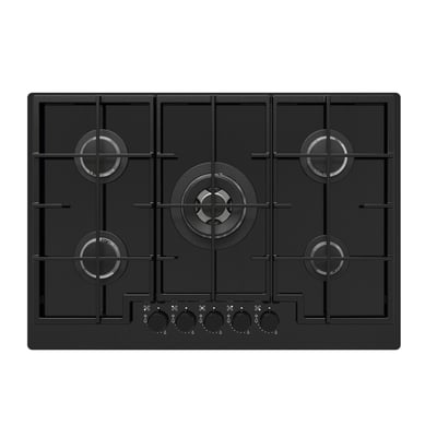 VASASTAN black gas hob; 5 burners, glass surface, electronic ignition, cast iron supports.