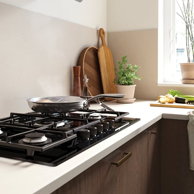 VASASTAN black gas hob; 5 burners, glass surface, electronic ignition, cast iron supports.