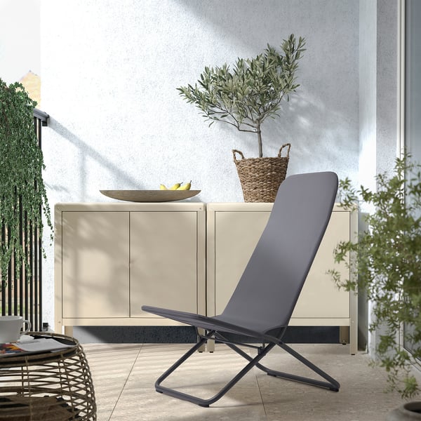 VIGGSÖ Lounge chair, outdoor, foldable dark grey