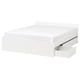 White VIHALS bed frame with 2 storage boxes, clean-lined design.
