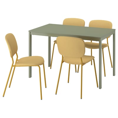 VIHALS / VIHALS Table and 4 chairs, green/yellow Tibbleby yellow, 120/180x74 cm