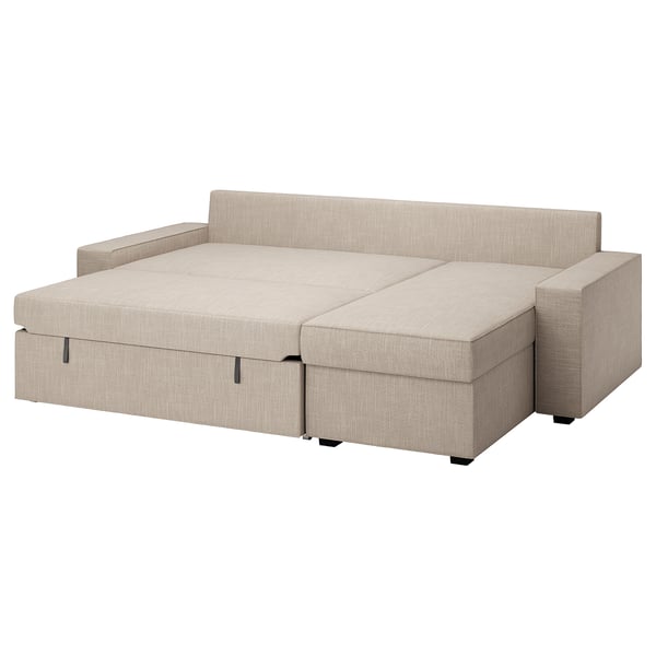VILASUND Sofa bed with chaise longue Hillared beige IKEA