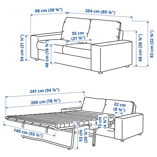 Illustration with measurements for the product: VIMLE.