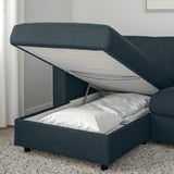 VIMLE sofa bed with raised mattress, showing storage and support mechanism.