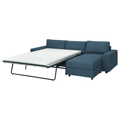 Blue VIMLE sectional sofa-bed, modern design, convertible with mattress.
